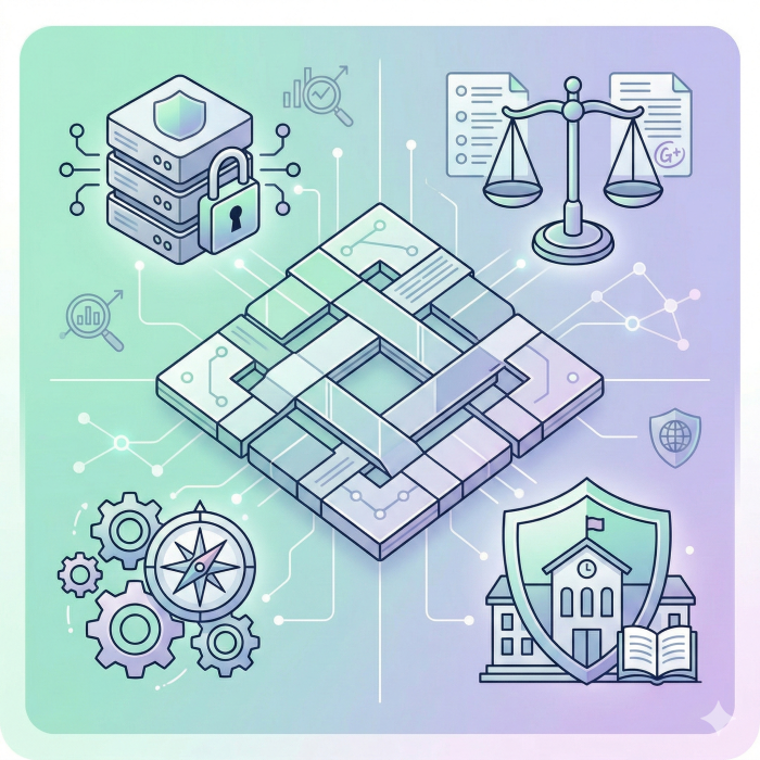 Ilustración que representa la gobernanza de la IA en educación