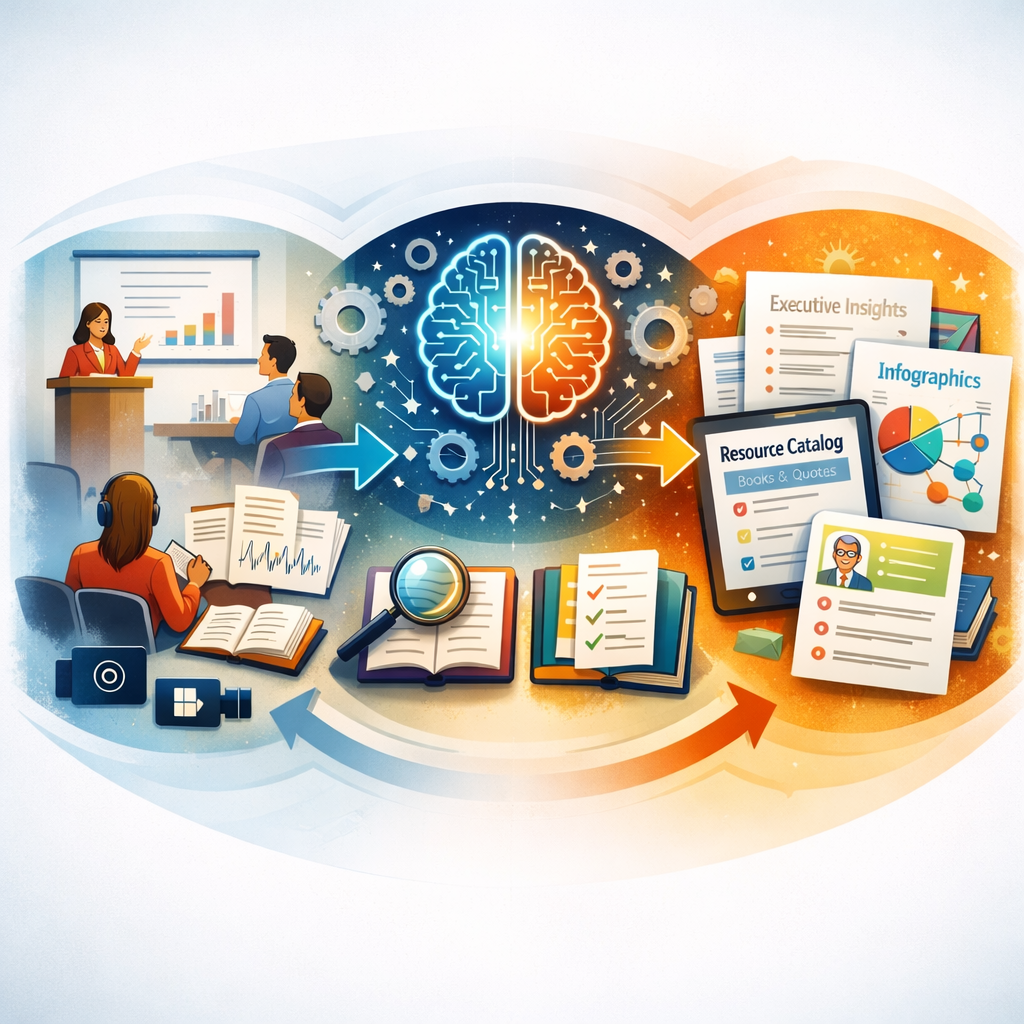 Intelligent Conference Service: contenido de conferencias transformado mediante síntesis impulsada por IA en insights, infografías y productos de conocimiento.