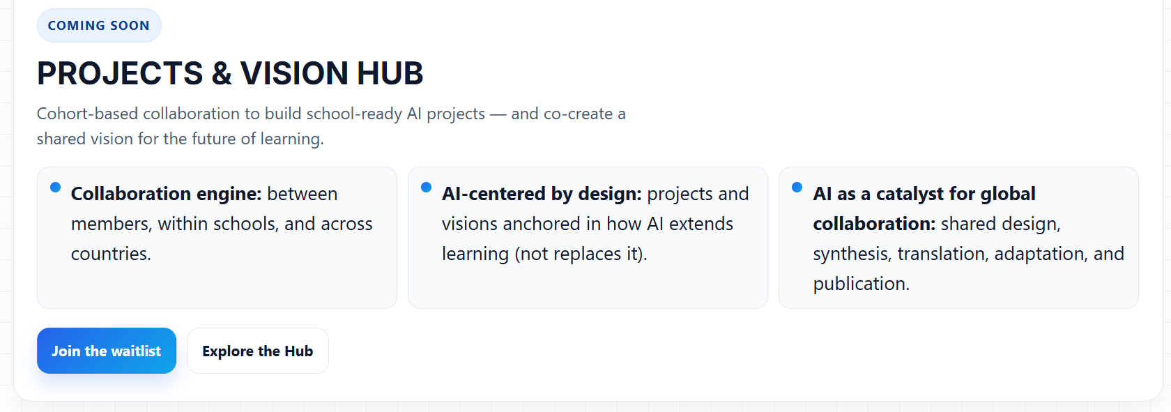 Projects and Vision Hub page hero section