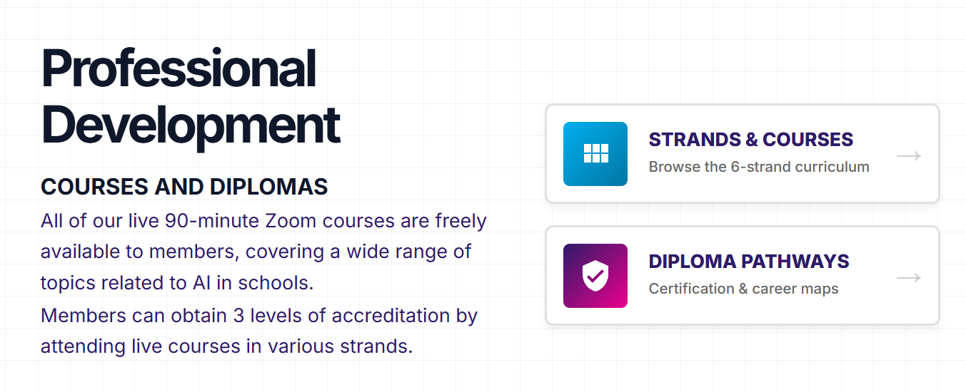 Professional Development page showing Courses and Diplomas