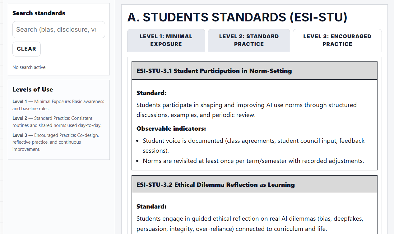Inside each standards area screenshot