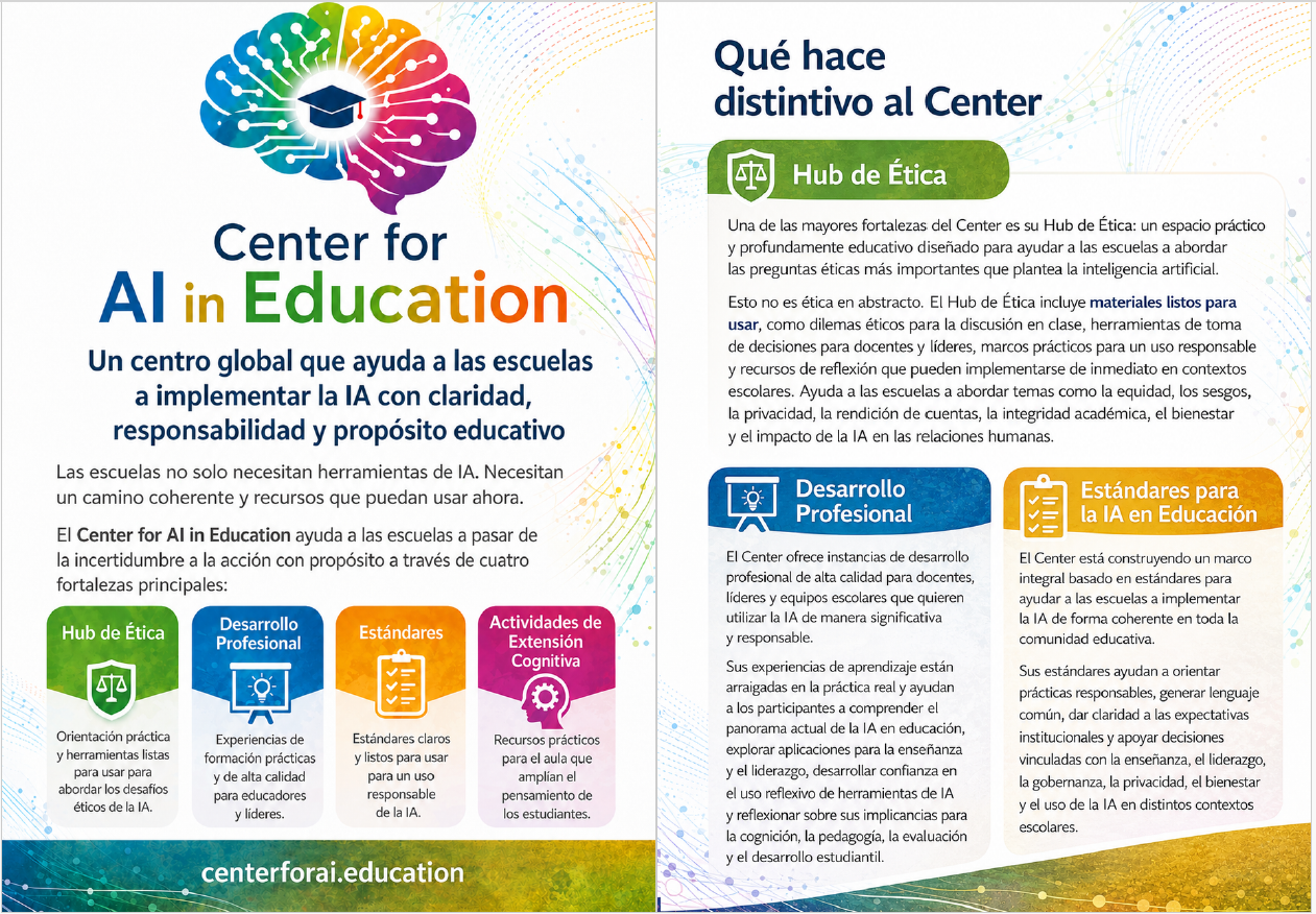 Vista previa de la portada del brochure en español del Center for AI in Education