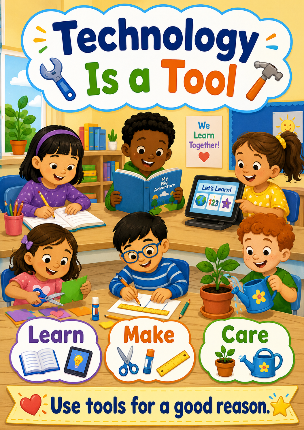 Grade 1 poster showing AI as a helper used with purpose