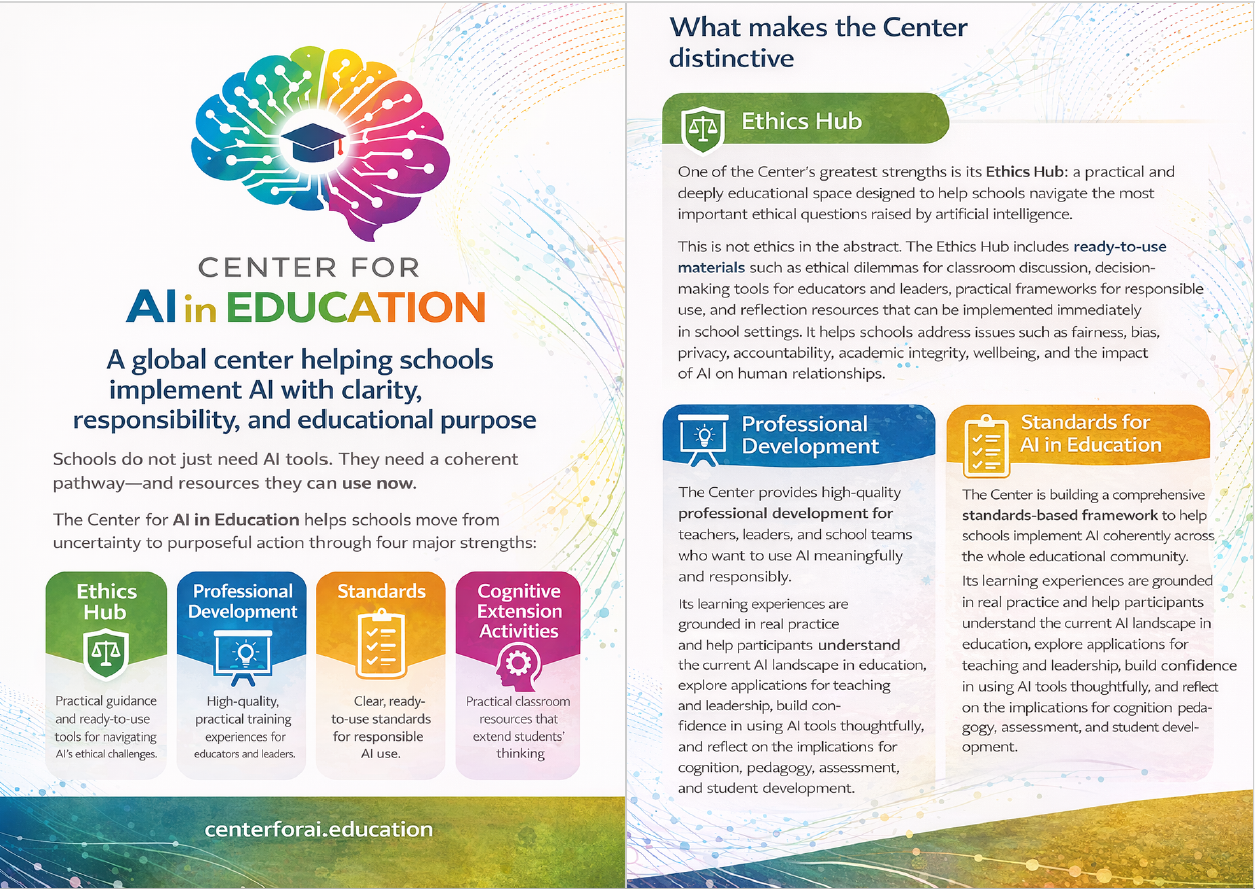 Preview cover of the Center for AI in Education English brochure