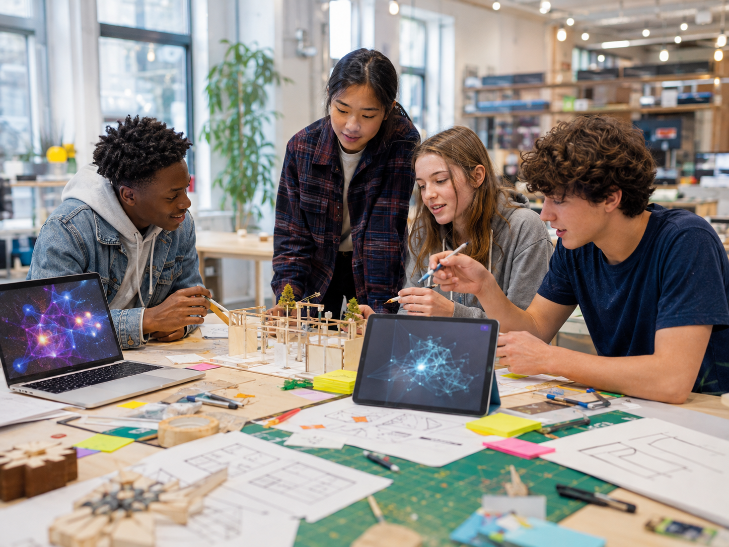 Estudiantes utilizando IA como parte de un proceso creativo de indagación y aprendizaje basado en proyectos